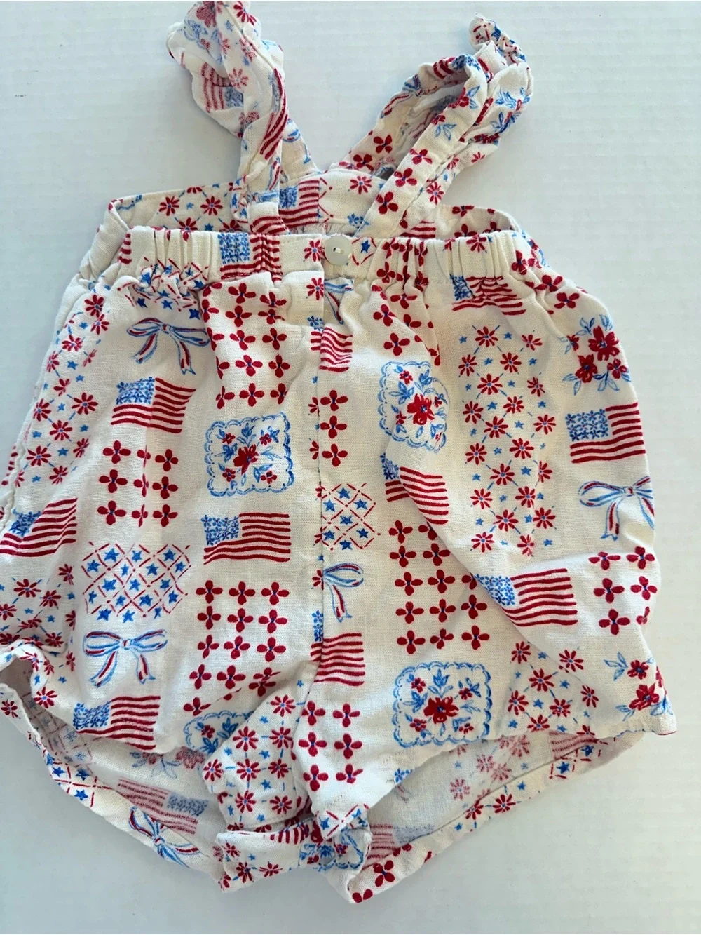 Old Navy 6-12m USA Bubble Romper Halter Bow Flag Red White Blue